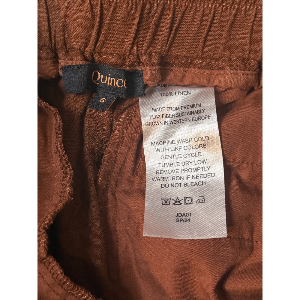 Quince | 2024 100% Linen Wide Leg Pants Small Brown Drawstring Elastic Waist - Picture 4 of 6